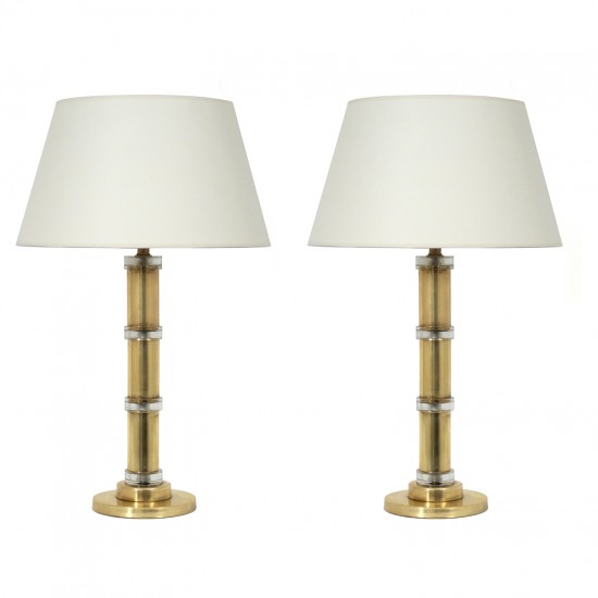 Pair of Crystal and Glass Column Lamps