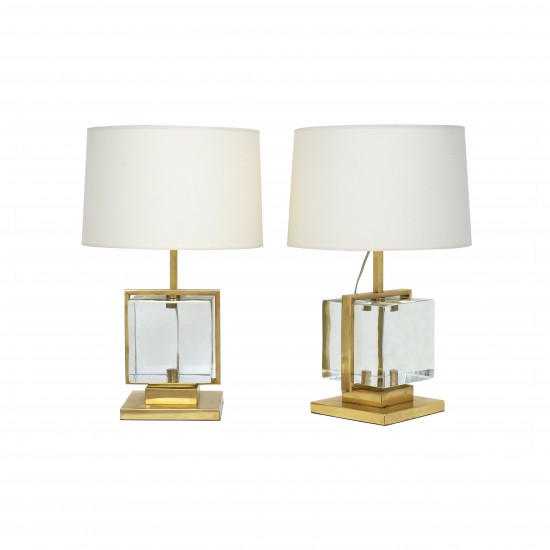 Pair of Brass and Glass Table Lamps