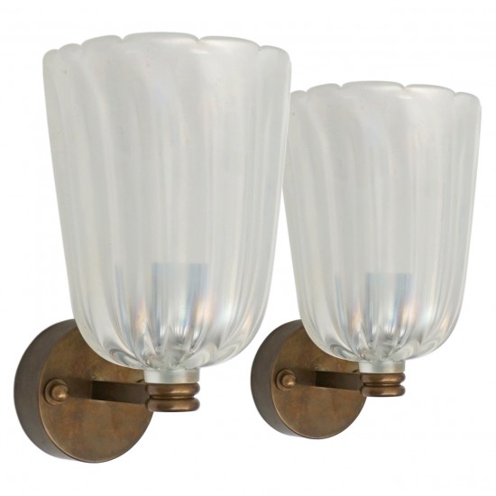 Pair of Iridescent Glass and Bronze Wall Sconces