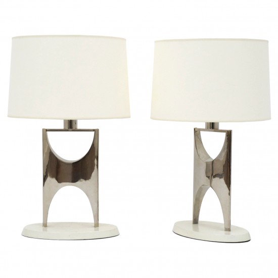 Pair of Shaped Nickel Plated Table Lamps