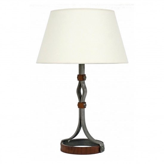Polished Steel and Leather Table Lamp