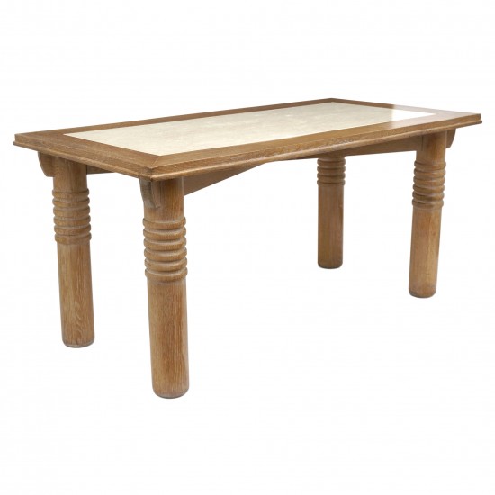 Cerused Oak table with Inset Travertine Top