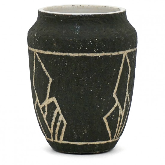 Incised Abstract Black and Cream Vase