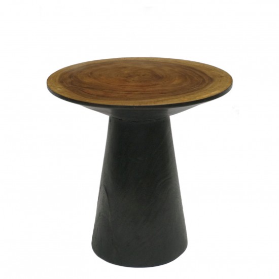 Round Suar Wood Side Table On Pedestal, Small Round Pedestal Side Table