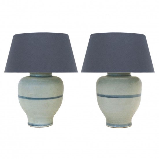 Pair of Light Blue Ceramic Lamps