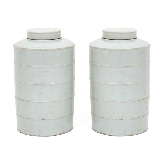 Pair of White Ironstone Cannisters