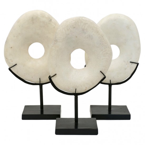 Set of Three White Marble Rings on Stands