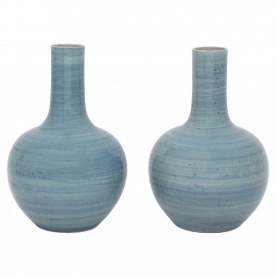 Pair of Light Blue Striae Ceramic Vases