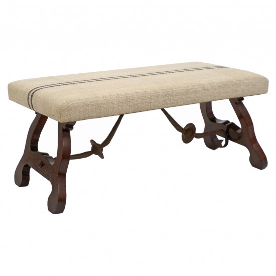 Wooden Bench with Iron Stretcher