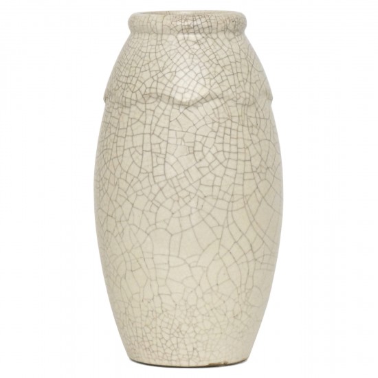 Tall White Crackle Vase with Undulating Neck