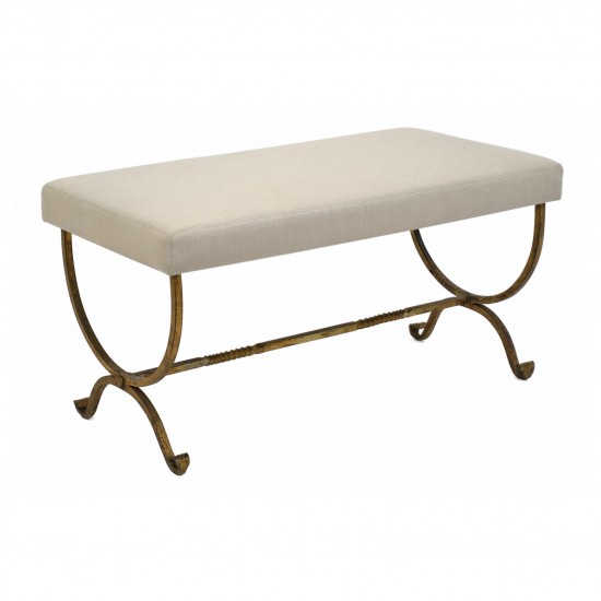Gilt Iron Bench with Upholstered Seat