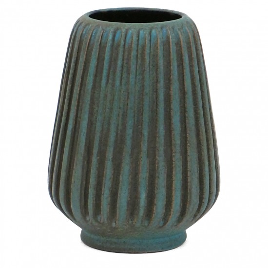 French Blue Ribbed Vase