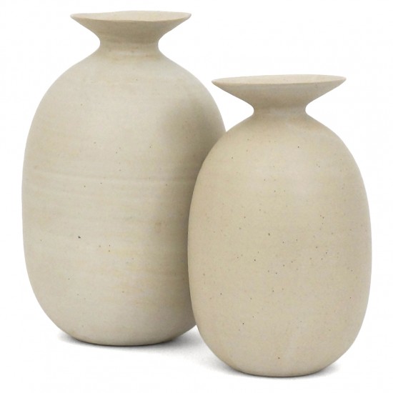 Set of Two Beige Stoneware Vases
