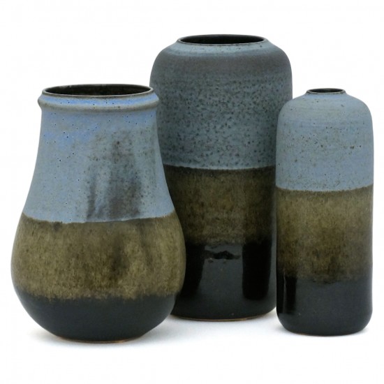 Set of Three Light Blue and Green Vases