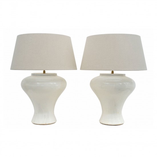 Pair of White Stoneware Table Lamps