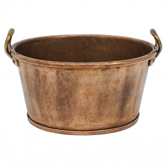 Circular Copper Bowl with Brass Handles