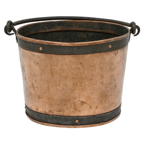 Circular Copper Bucket with Iron Handle