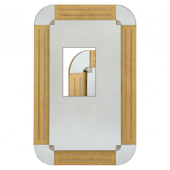 Blond Veneered Wood Mirror With Inset Chrome Strips