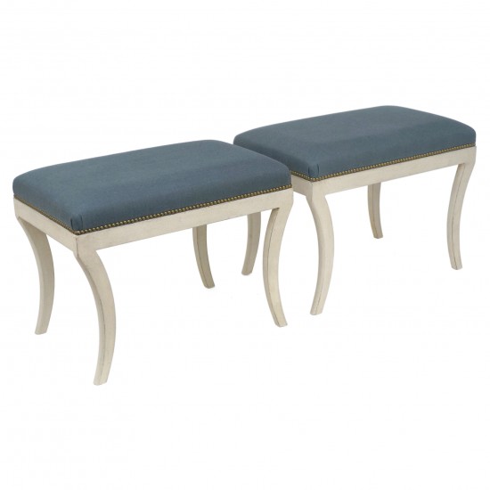Pair of Painted Benches with Incurvate Legs