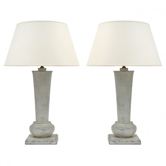Pair of Painted Column Lamps