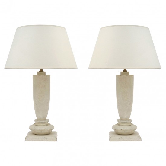 Pair of Painted Column Lamps