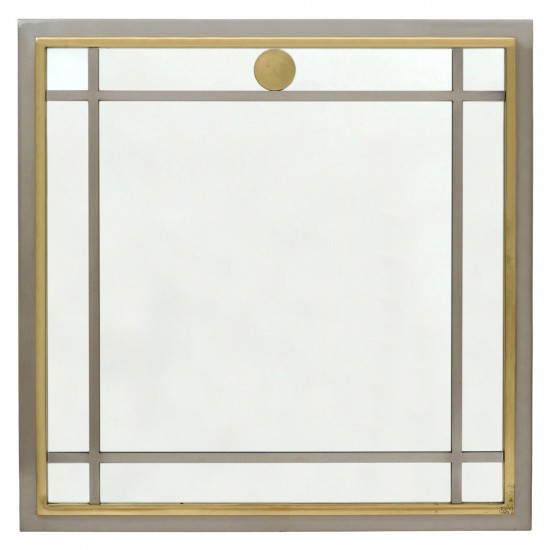 French Steel and Brass Mirror