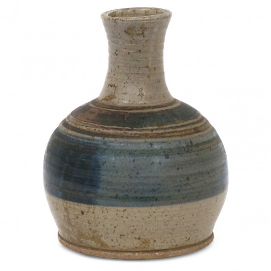 Striped Blue and Beige Stoneware Vase
