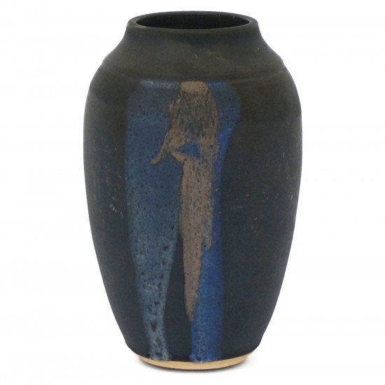 Matte Black Stoneware Vase with Drip Glaze