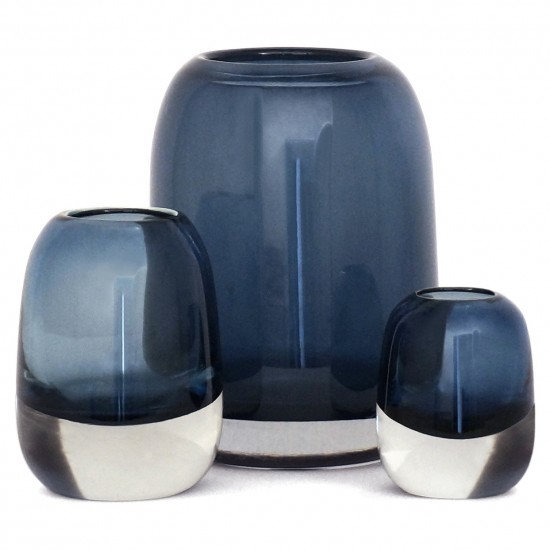 Set of Three Molded Blue Glass Vases