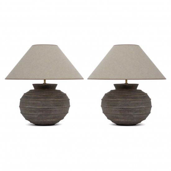 Pair of Large Ribbed Ceramic Table Lamps