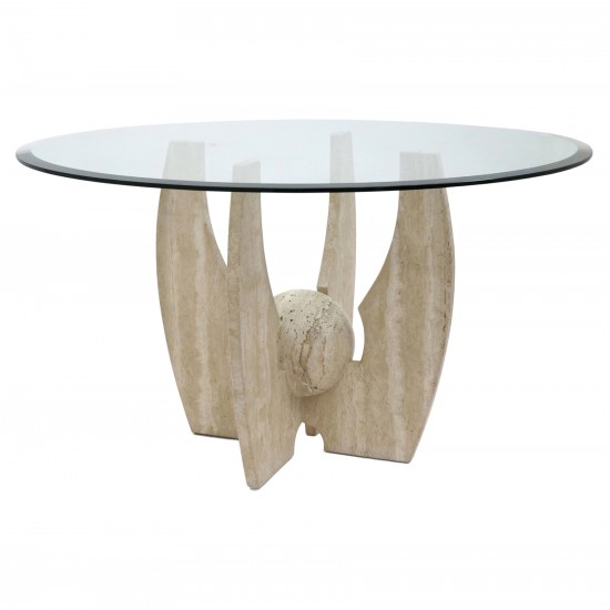 Travertine and Glass Circular Table