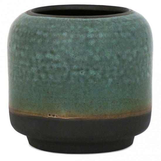 Aqua and Black Stoneware Vase