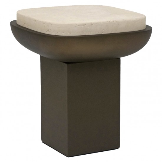 Italian Side Table in Leather and Travertine