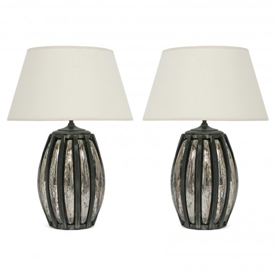 Pair of Steel and Mirrored Glass Table Lamps