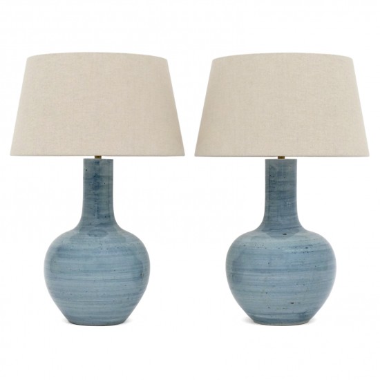 Pair of Blue Strie Stoneware Table Lamps
