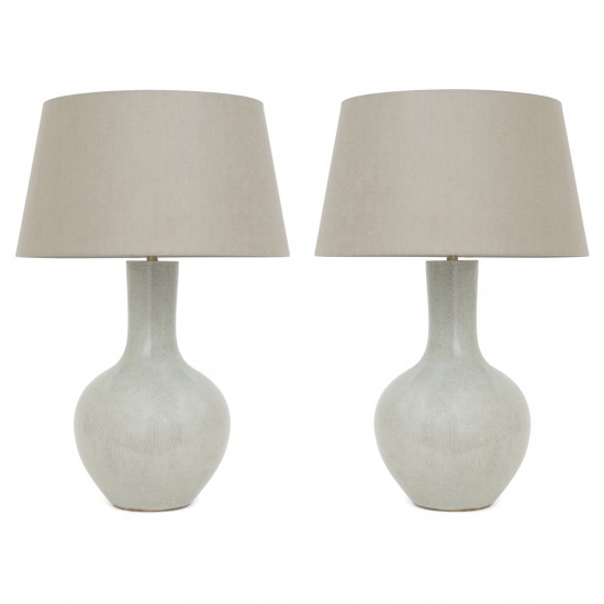 Pair of Celadon Stoneware Table Lamps