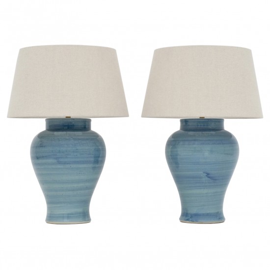 Pair of Blue Strie Stoneware Table Lamps