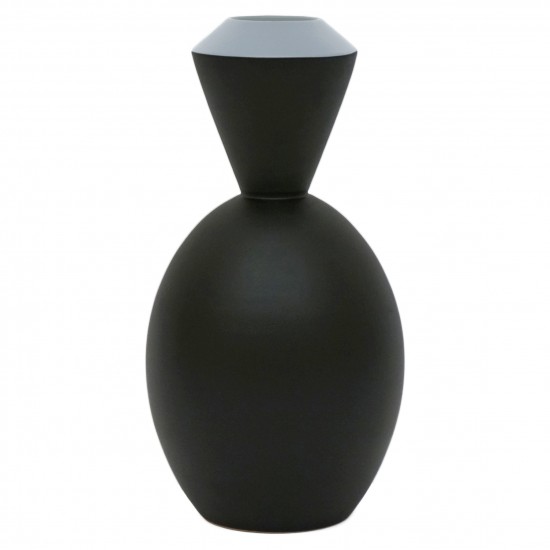 Matte Black Vase with Light Blue Rim