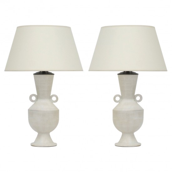 Pair of White Ceramic Shaped Lamps by John Born
