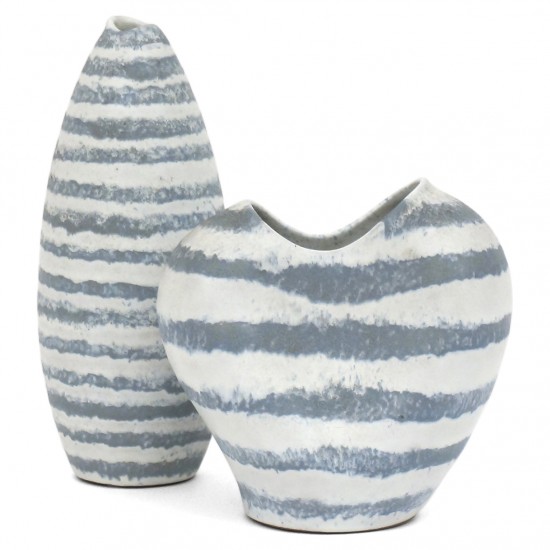 Two Blue and White Striped Vases