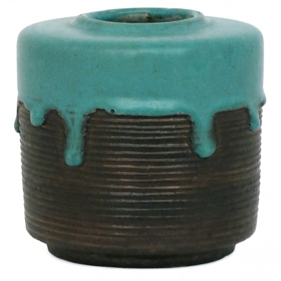 Turquoise and Black Ribbed Vase