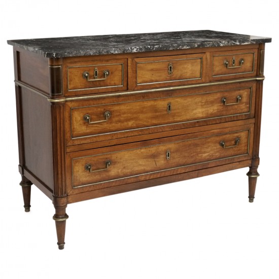 Walnut Five Drawer Commode with Marble Top