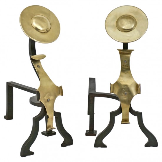 Pair of Brass and Iron Andirons