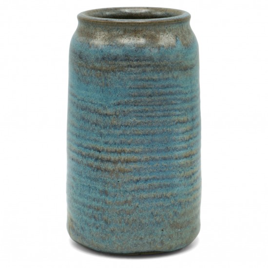 Ribbed Ceramic Vase in Light Blue and Mauve
