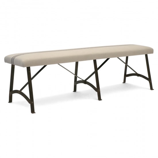Long Iron Bench with Upholstered Seat