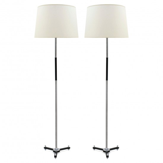 Pair of Black Metal and Chrome Standing Lamps