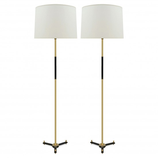 Pair of Brass and Black Metal Standing Lamps