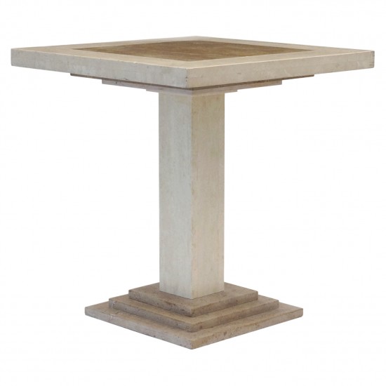 Square Travertine and Marble Side Table