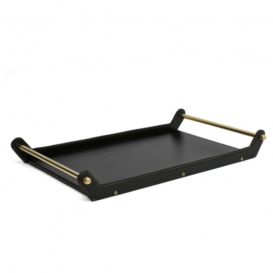 Leather and Brass Tray by Jacques Adnet