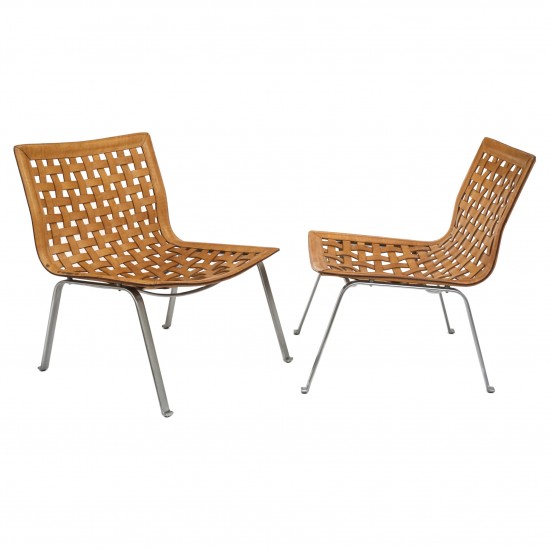 Pair of Woven Leather and Steel Chairs